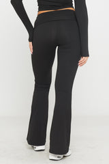 Black Fold Over Flared Leggings & Short Sleeve Top Co-Ord