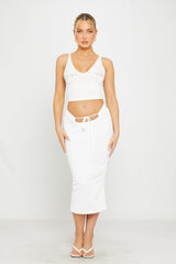 White Lace Plunge Shoulder Tie Crop Top