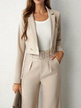 Alina Blazer and Trousers Set | Elegant Beige Lapel Blazer & Straight Leg Trousers
