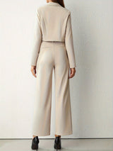 Alina Blazer and Trousers Set | Elegant Beige Lapel Blazer & Straight Leg Trousers