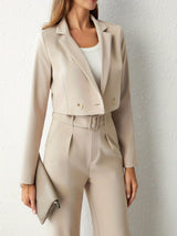Alina Blazer and Trousers Set | Elegant Beige Lapel Blazer & Straight Leg Trousers