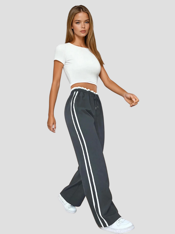 Cysaria Sweatpants | Wide-Leg Track Pants with White Side Stripes for Women