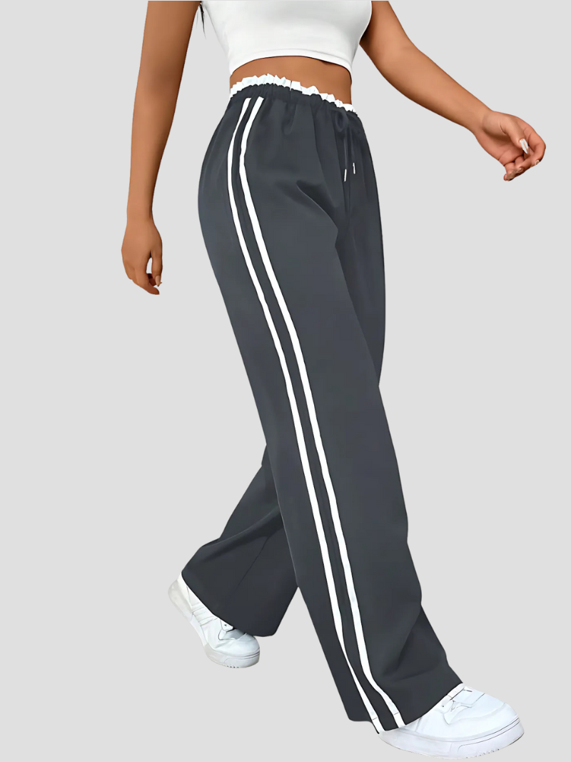 Cysaria Sweatpants | Wide-Leg Track Pants with White Side Stripes for Women