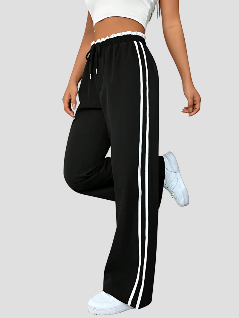 Cysaria Sweatpants | Wide-Leg Track Pants with White Side Stripes for Women