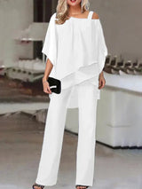 Verlaine Two-Piece Set | Asymmetric Top & Wide-Leg Pants