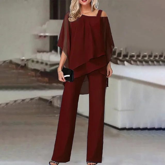 Verlaine Two-Piece Set | Asymmetric Top & Wide-Leg Pants