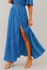 Cydria Maxi Dress | Red V-Neck Short Sleeve Wrap Dress with Belt and Slit