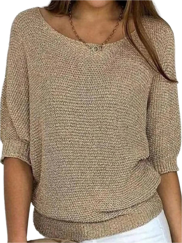 Penelope Jumper | Women's Gold Half-Sleeve Round-Neck Jumper