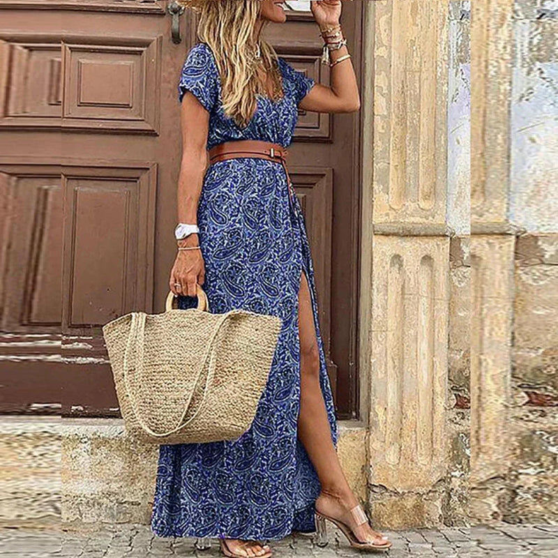 Viera Dress | Elegant V-Neck Maxi Dress for Women