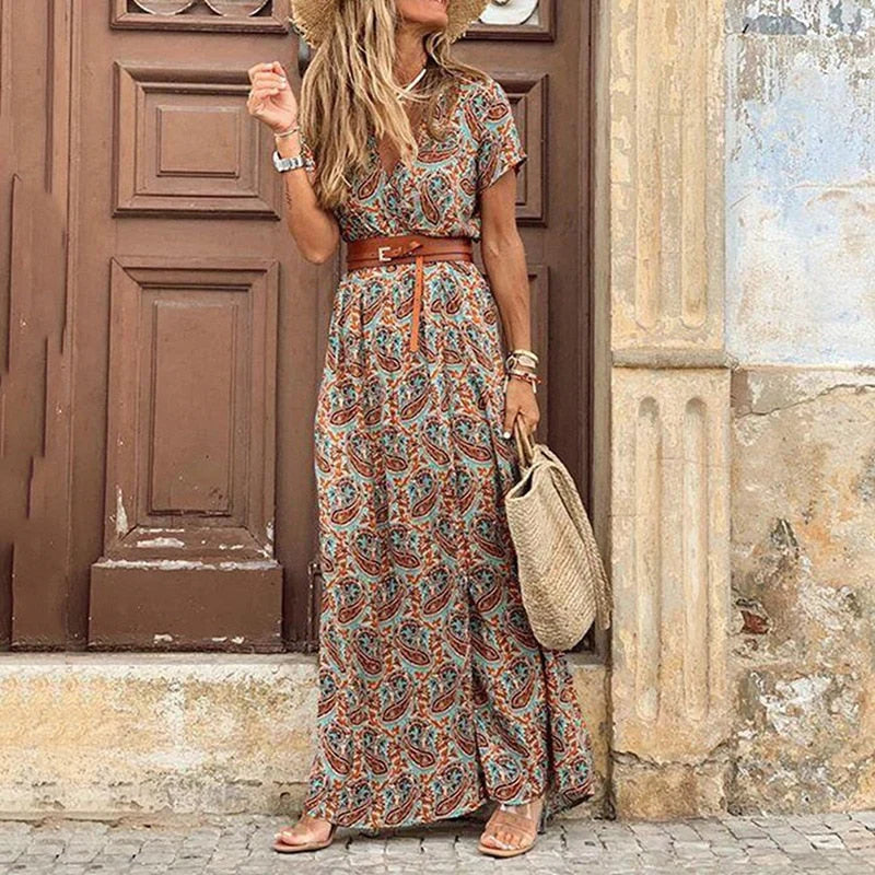 Viera Dress | Elegant V-Neck Maxi Dress for Women