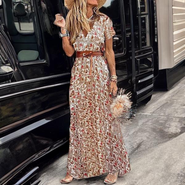 Viera Dress | Elegant V-Neck Maxi Dress for Women