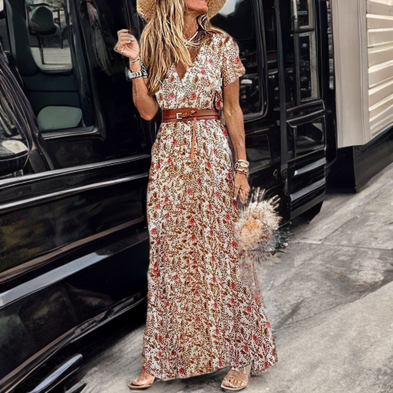 Viera Dress | Elegant V-Neck Maxi Dress for Women