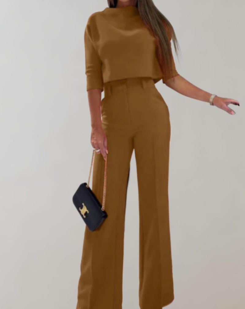 Udelia Set | Two-Piece Wide-Leg Pants & 3/4 Sleeve Top