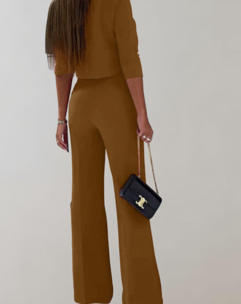 Udelia Set | Two-Piece Wide-Leg Pants & 3/4 Sleeve Top