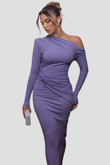 Ceyana Evening Dress | One-Shoulder Black Glitter Bodycon Dress