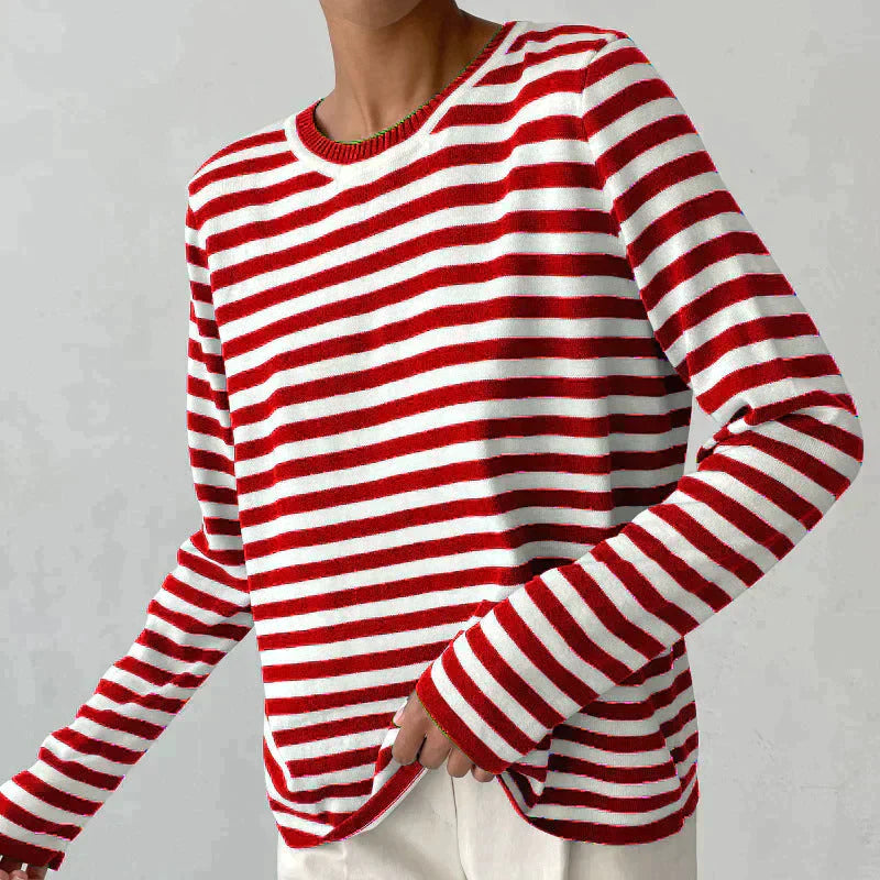 Emma T-Shirt | Elegant Striped Long Sleeve Top
