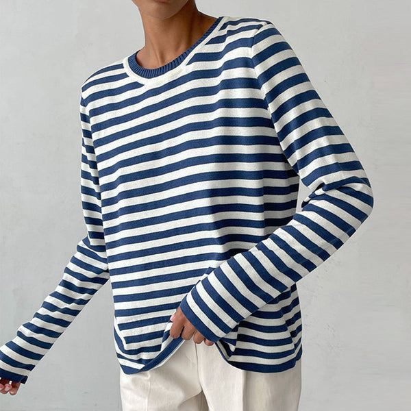 Emma T-Shirt | Elegant Striped Long Sleeve Top