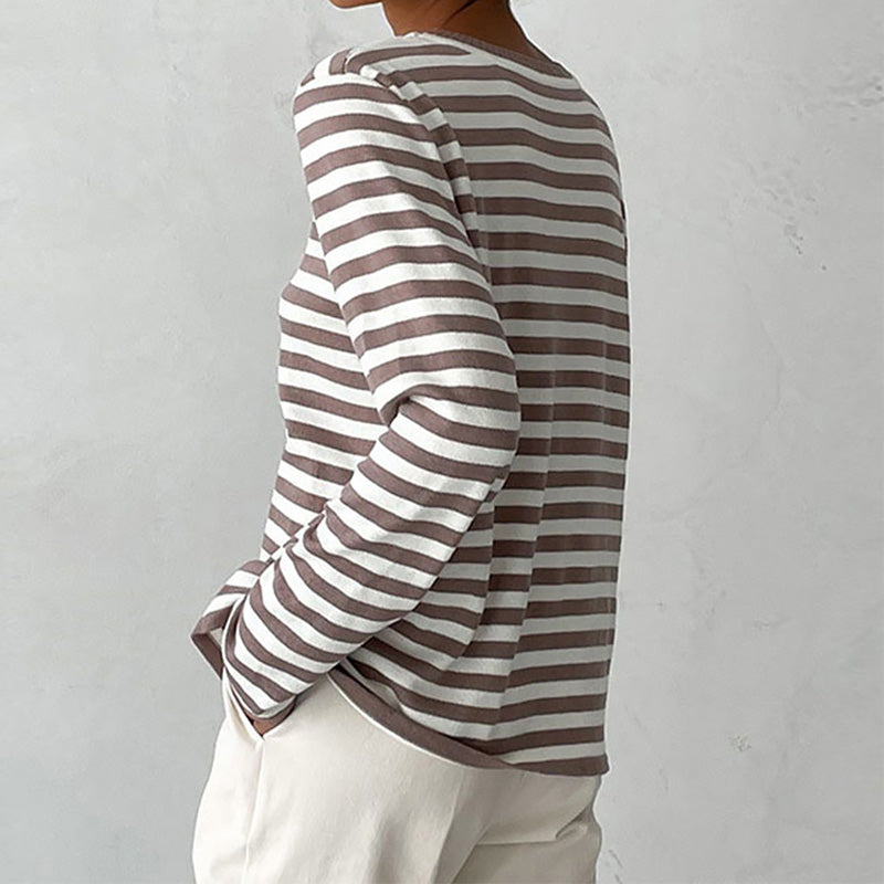 Emma T-Shirt | Elegant Striped Long Sleeve Top