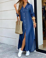 Basmine Denim Dress | Long Relaxed-Fit Maxi Shirt Dress for Women