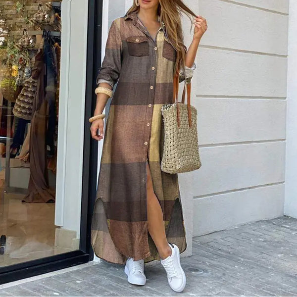 Basmine Denim Dress | Long Relaxed-Fit Maxi Shirt Dress for Women