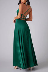 Dacelyn Satin Dress | Cowl Neck Spaghetti Strap Maxi Dress with Thigh-High Slit