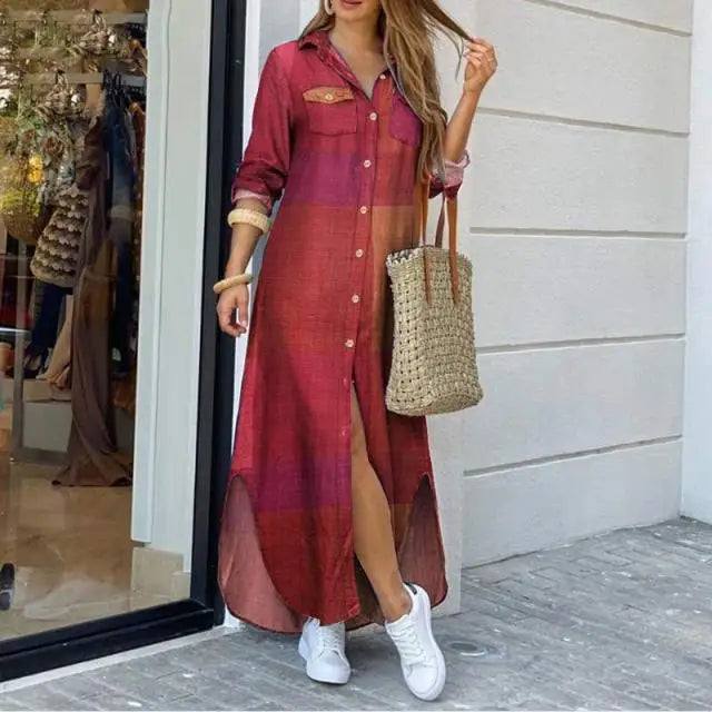 Basmine Denim Dress | Long Relaxed-Fit Maxi Shirt Dress for Women