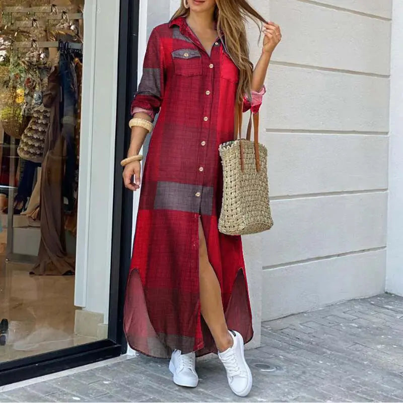 Basmine Denim Dress | Long Relaxed-Fit Maxi Shirt Dress for Women
