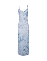 Curienna Maxi Dress | Light Blue Floral Bodycon Dress with Spaghetti Straps for Women