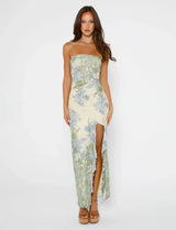 Cadrienne Maxi Dress | Strapless Floral Bodycon Maxi Dress with Side Slit for Women