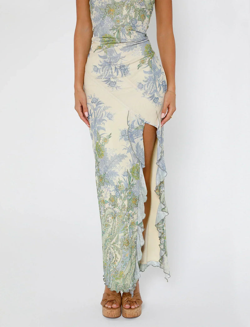 Cadrienne Maxi Dress | Strapless Floral Bodycon Maxi Dress with Side Slit for Women