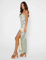 Cadrienne Maxi Dress | Strapless Floral Bodycon Maxi Dress with Side Slit for Women