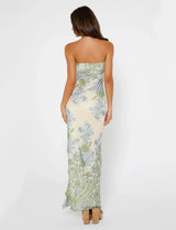 Cadrienne Maxi Dress | Strapless Floral Bodycon Maxi Dress with Side Slit for Women
