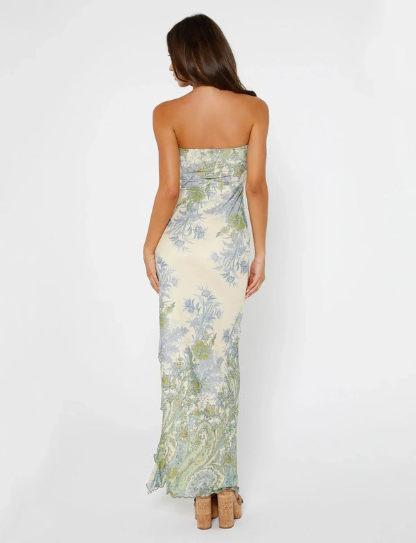 Cadrienne Maxi Dress | Strapless Floral Bodycon Maxi Dress with Side Slit for Women