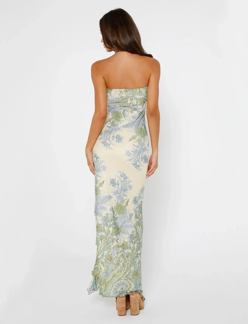 Cadrienne Maxi Dress | Strapless Floral Bodycon Maxi Dress with Side Slit for Women