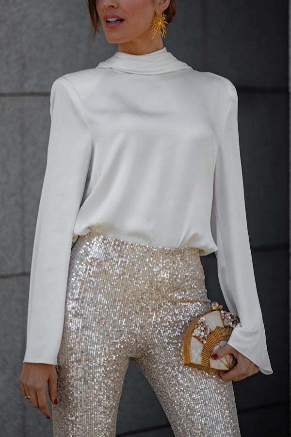Lilia Pants | High-Rise Elastic Waist Sparkling Flare Pants