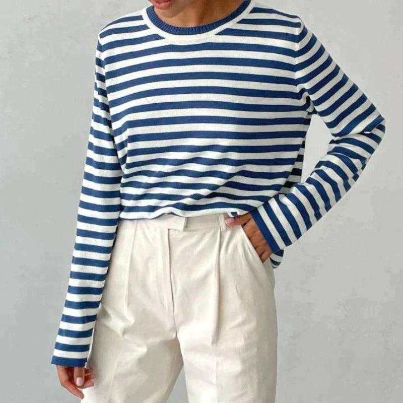 Emma T-Shirt | Elegant Striped Long Sleeve Top