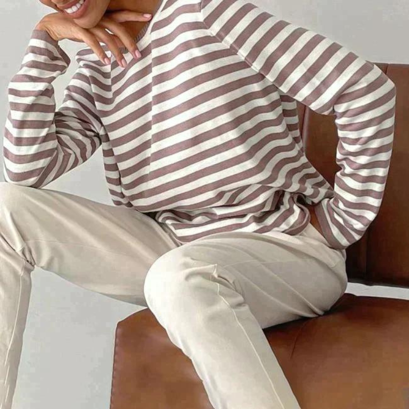 Emma T-Shirt | Elegant Striped Long Sleeve Top