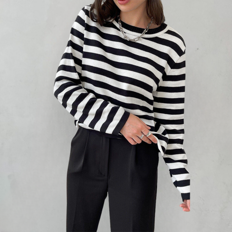 Emma T-Shirt | Elegant Striped Long Sleeve Top