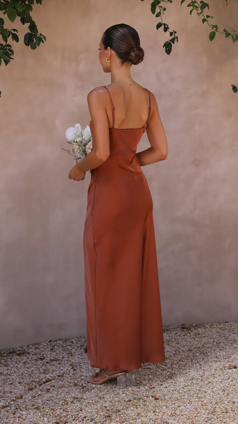 Bella Evening Dress | Satin High-Slit Elegant Maxi Dress for Women