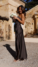 Bella Evening Dress | Satin High-Slit Elegant Maxi Dress for Women