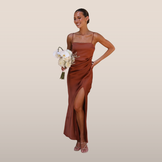 Bella Evening Dress | Satin High-Slit Elegant Maxi Dress for Women