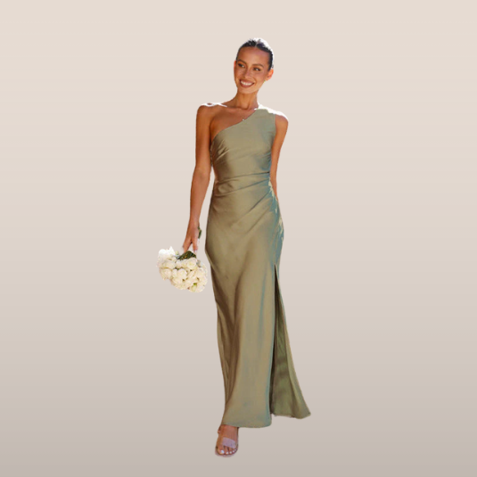 Bianca Evening Dress | Satin One-Shoulder Maxi Dress with Slit