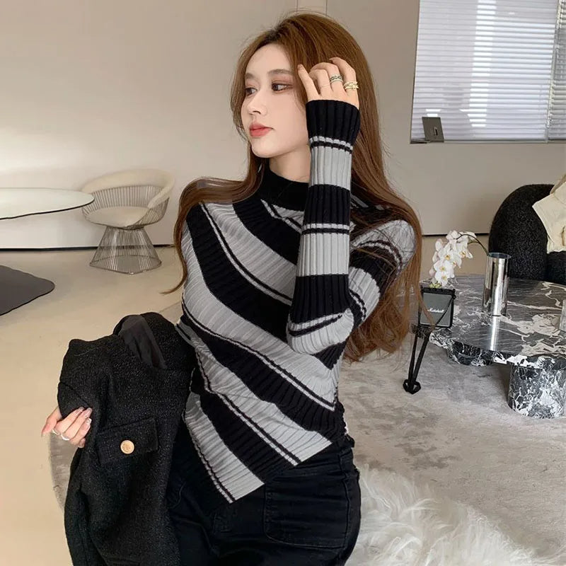 Porsha Jumper | Women's Chic Striped Asymmetrical Knit Jumper