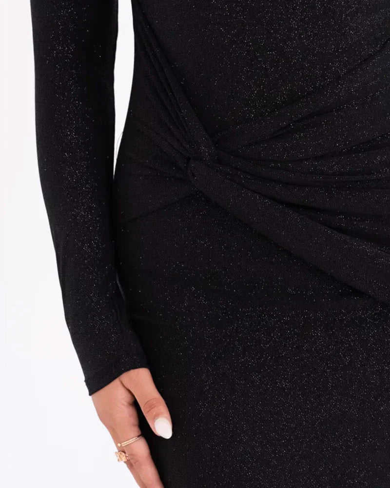 Ceyana Evening Dress | One-Shoulder Black Glitter Bodycon Dress